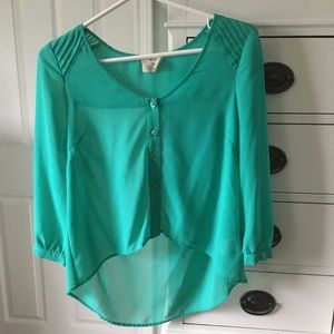 Urban Outfitters turquoise scoop neck sheer blouse